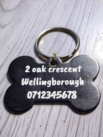 Engraved Dog Name Tags with Bone Charm