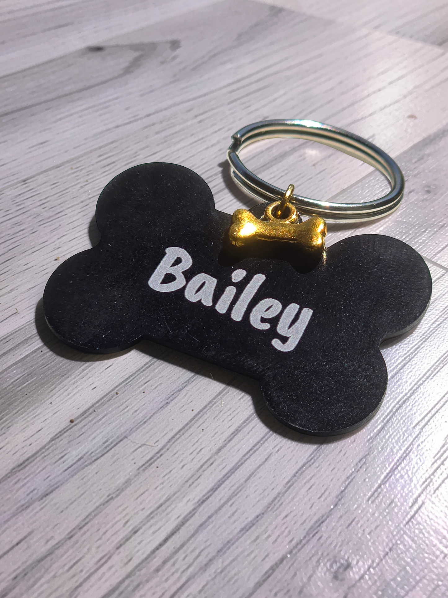 Engraved Dog Name Tags with Bone Charm