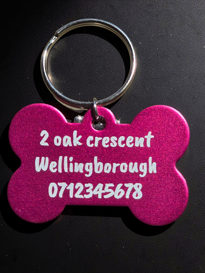 Engraved Dog Name Tags with Bone Charm