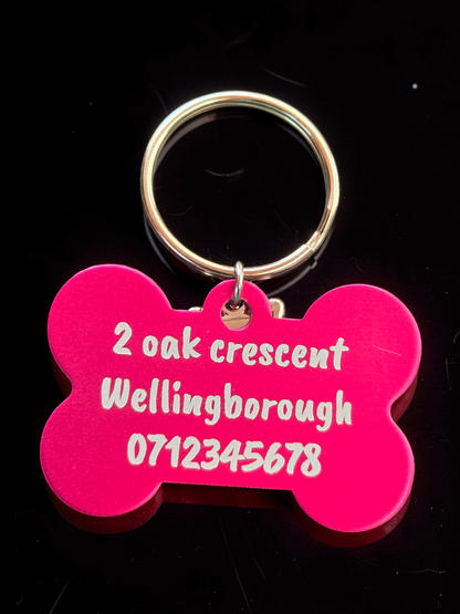 Engraved Dog Name Tags with Bone Charm