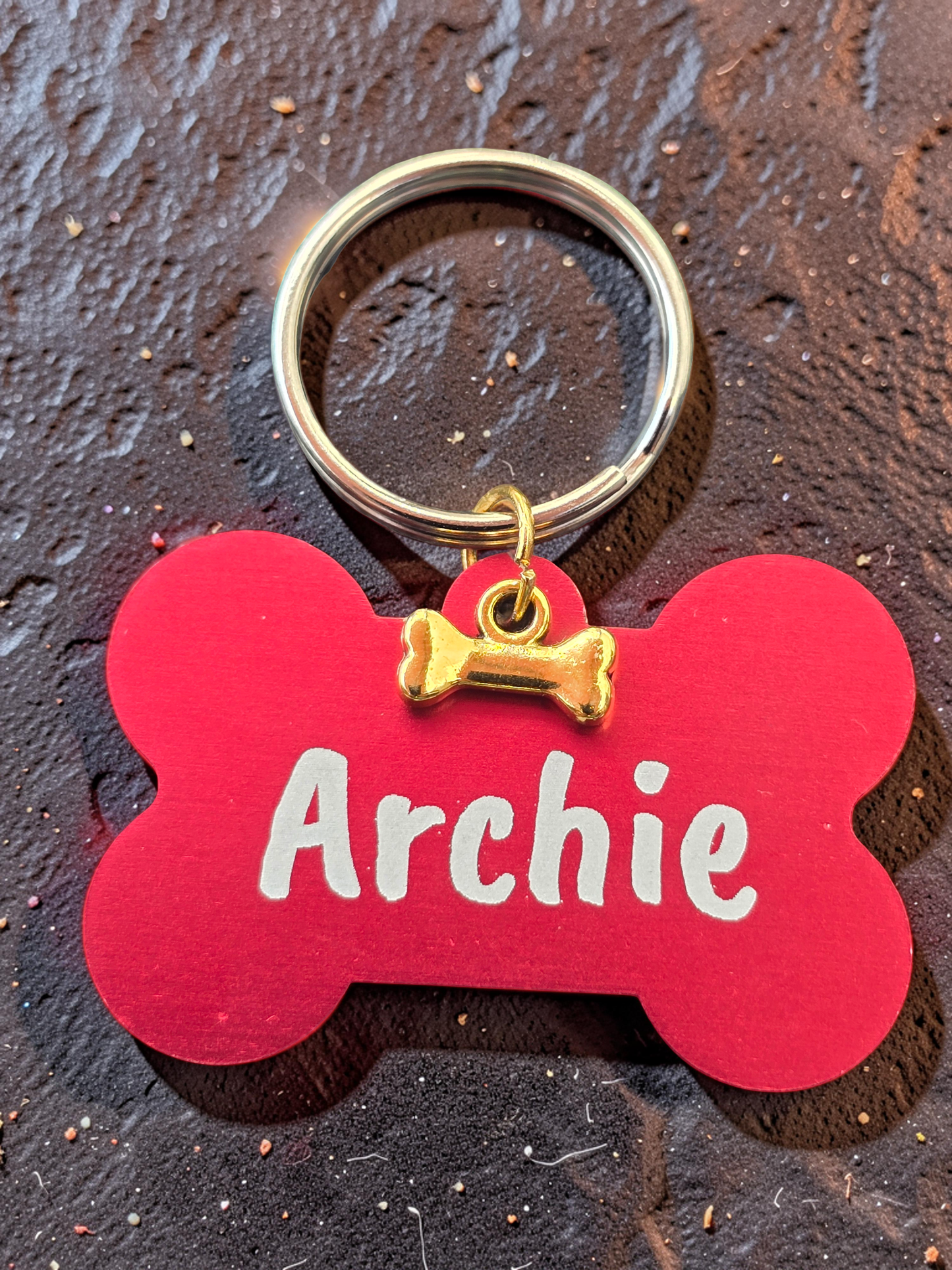 Engraved Dog Name Tags with Bone Charm