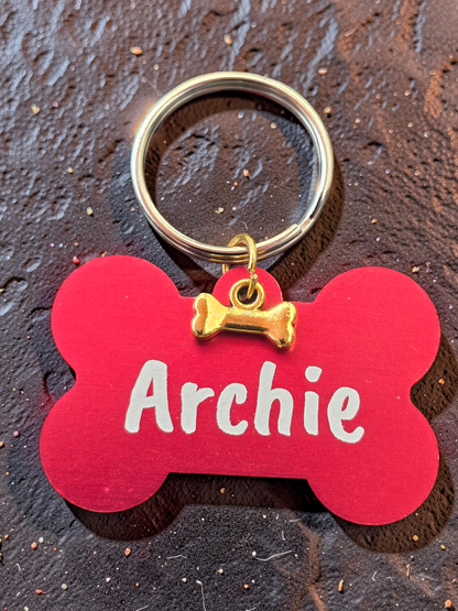 Engraved Dog Name Tags with Bone Charm