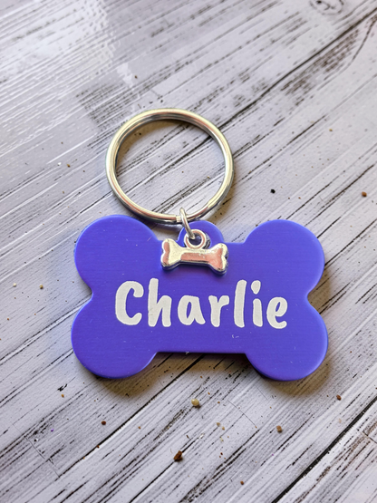 Engraved Dog Name Tags with Bone Charm