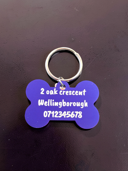 Engraved Dog Name Tags with Bone Charm
