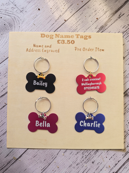 Engraved Dog Name Tags with Bone Charm