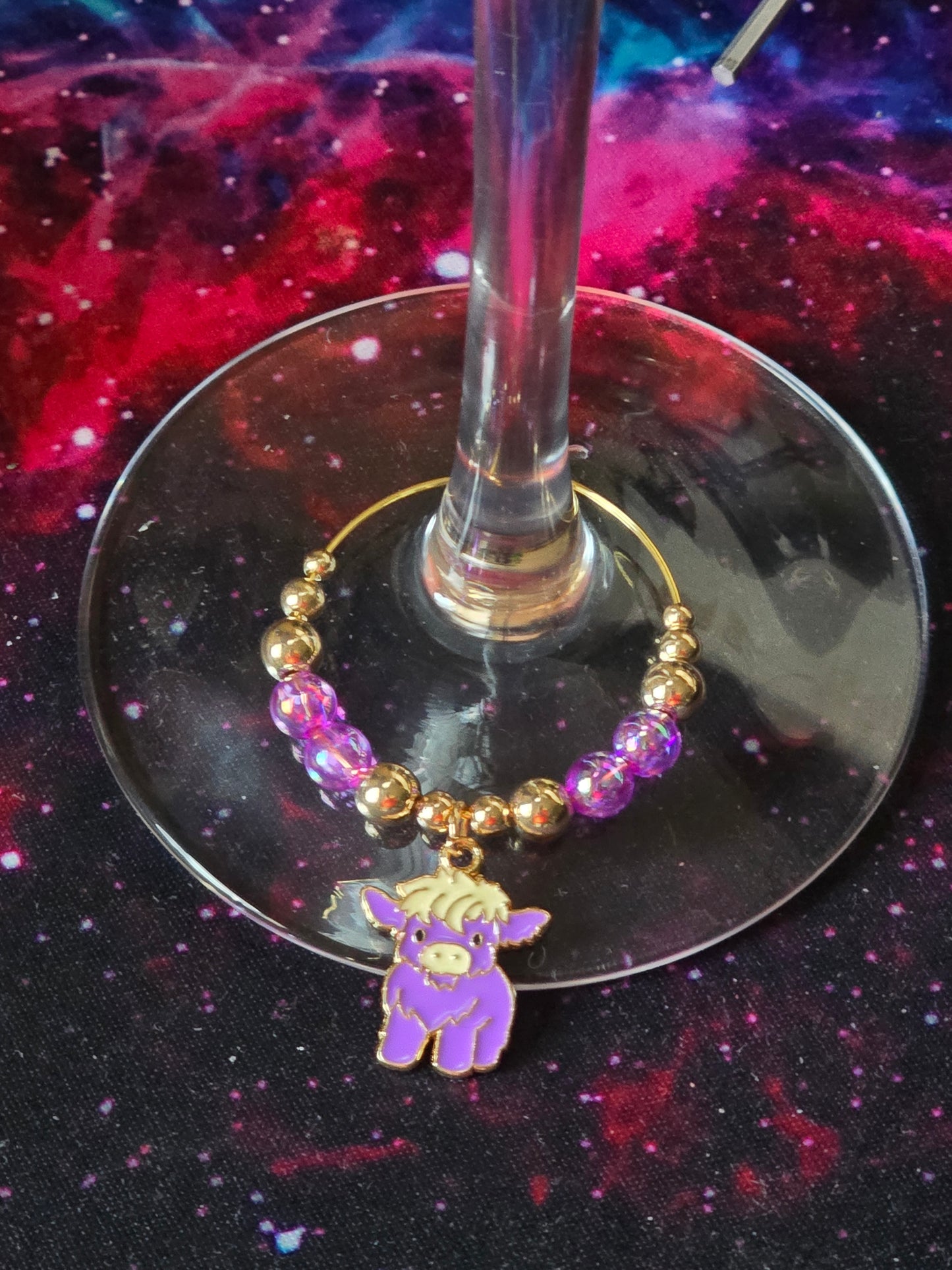 Handcrafted Highland Cow Wine Glass Charms | Set of 4