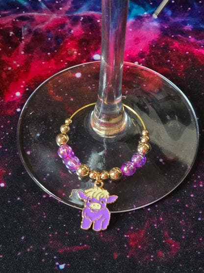 Handcrafted Highland Cow Wine Glass Charms | Set of 4