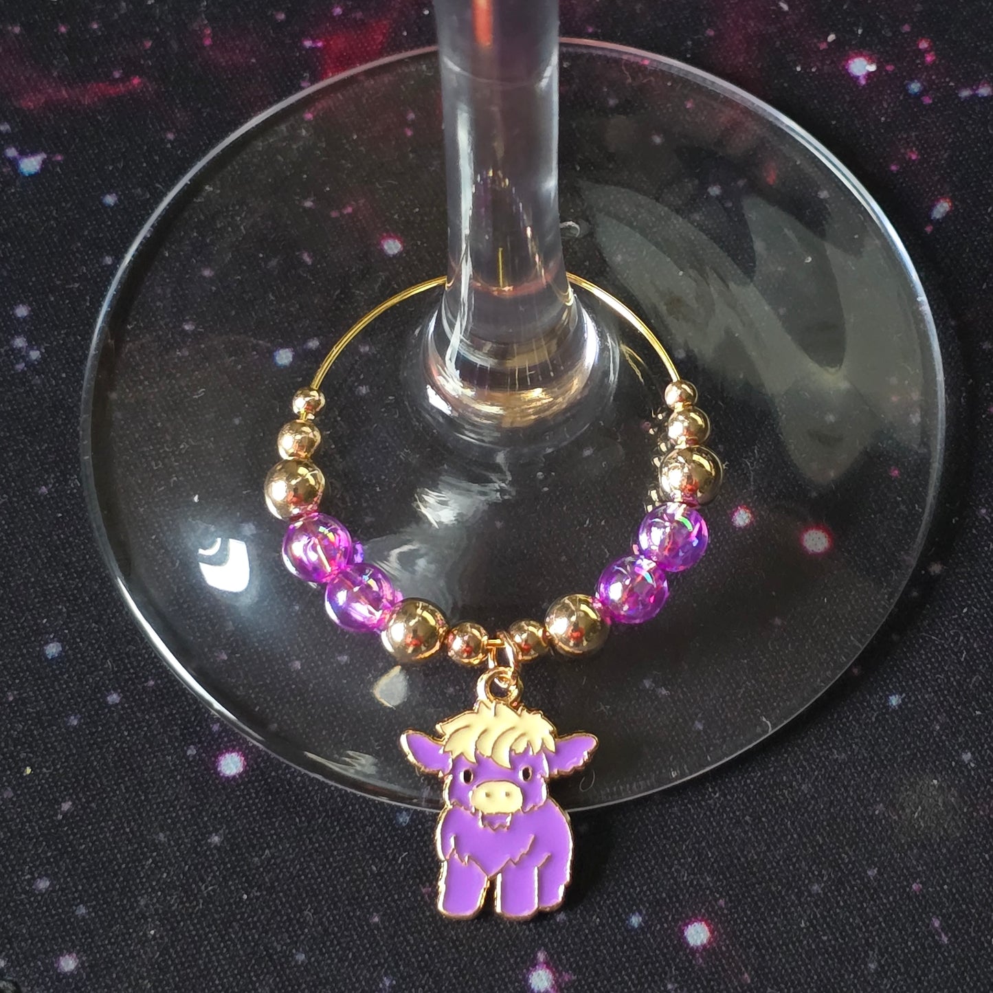 Handcrafted Highland Cow Wine Glass Charms | Set of 4