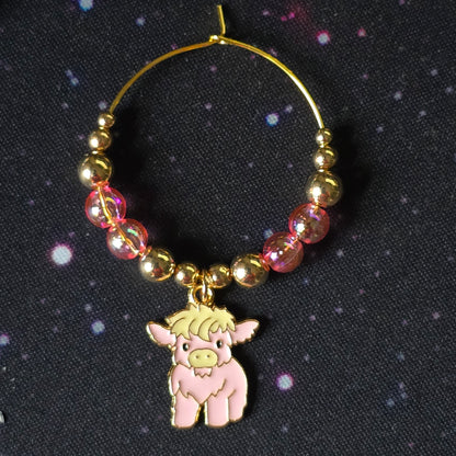 Handcrafted Highland Cow Wine Glass Charms | Set of 4