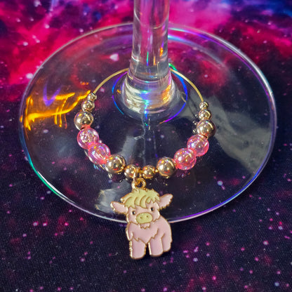 Handcrafted Highland Cow Wine Glass Charms | Set of 4