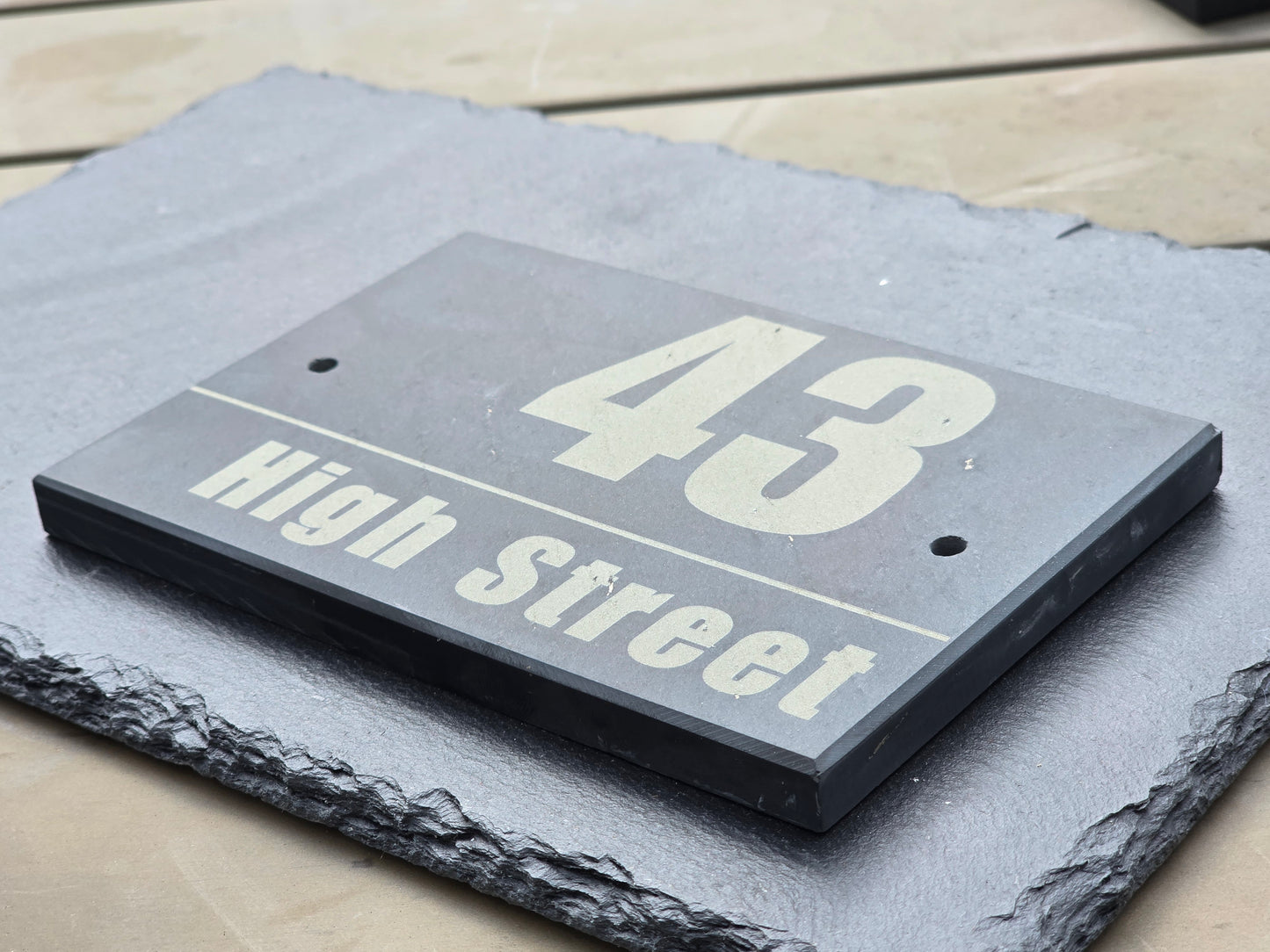 Contemporary Engraved Slate House Number & Street Sign