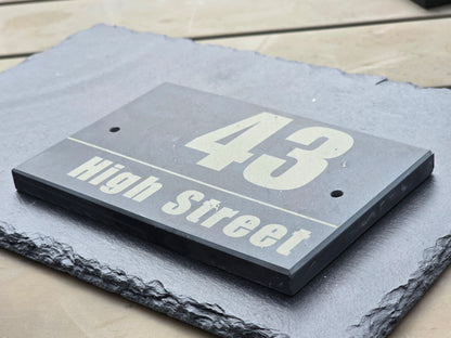 Contemporary Engraved Slate House Number & Street Sign