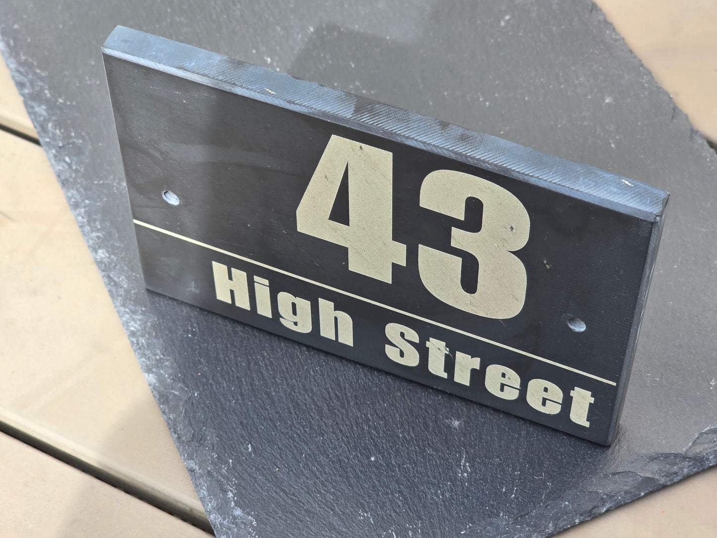 Contemporary Engraved Slate House Number & Street Sign