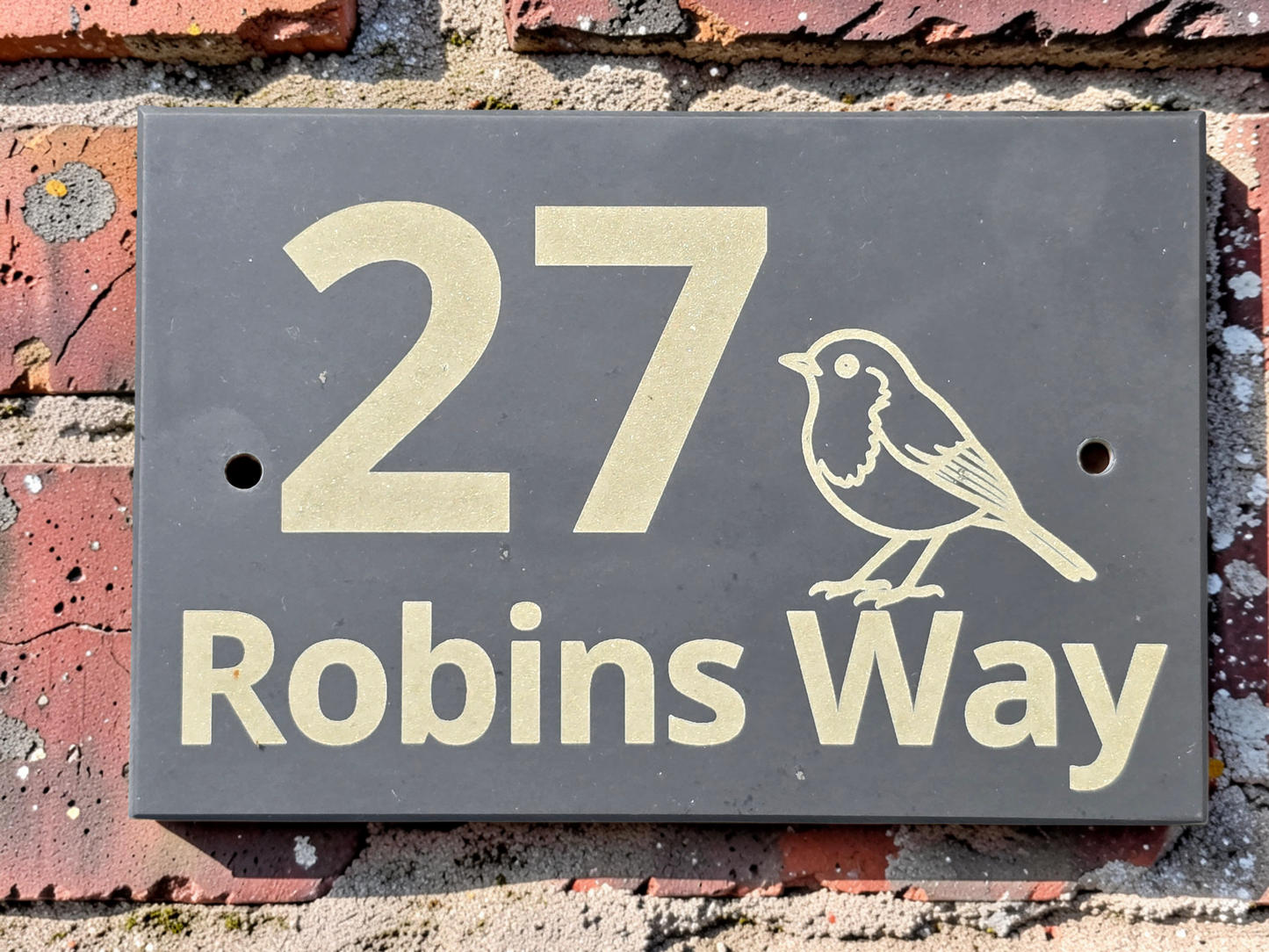 Custom Laser Engraved Slate House Sign with Robin Detail