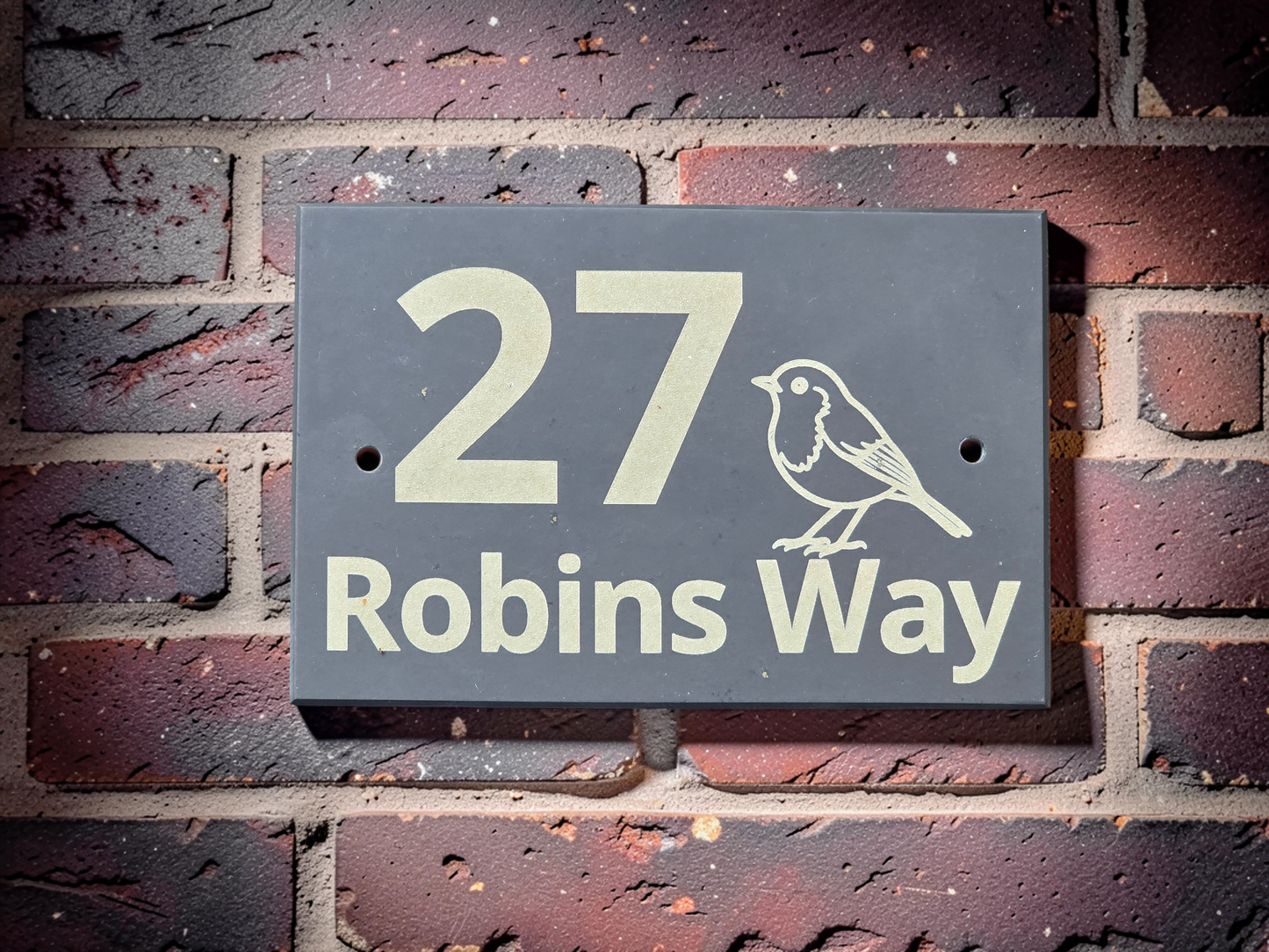 Custom Laser Engraved Slate House Sign with Robin Detail