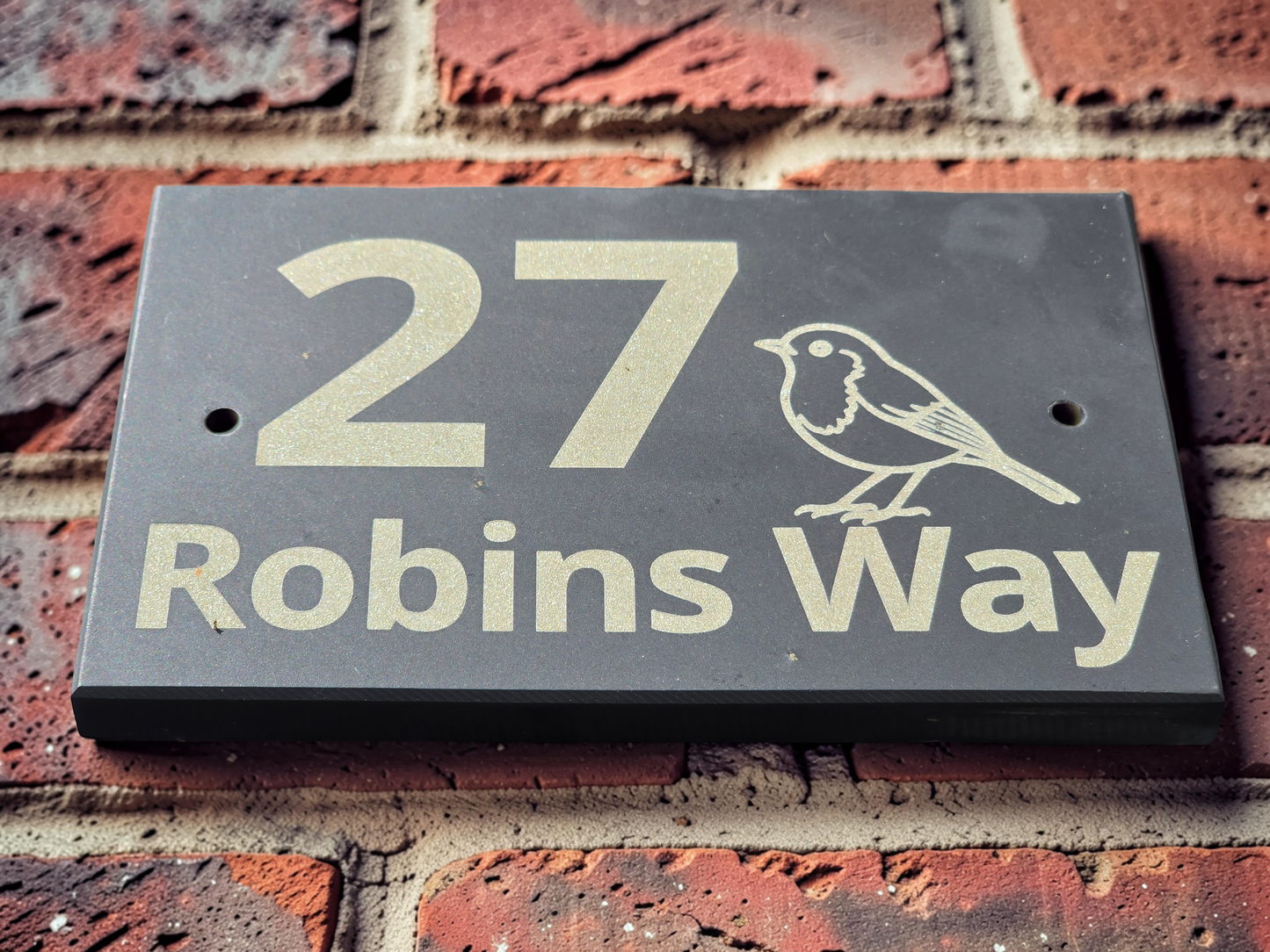 Custom Laser Engraved Slate House Sign with Robin Detail