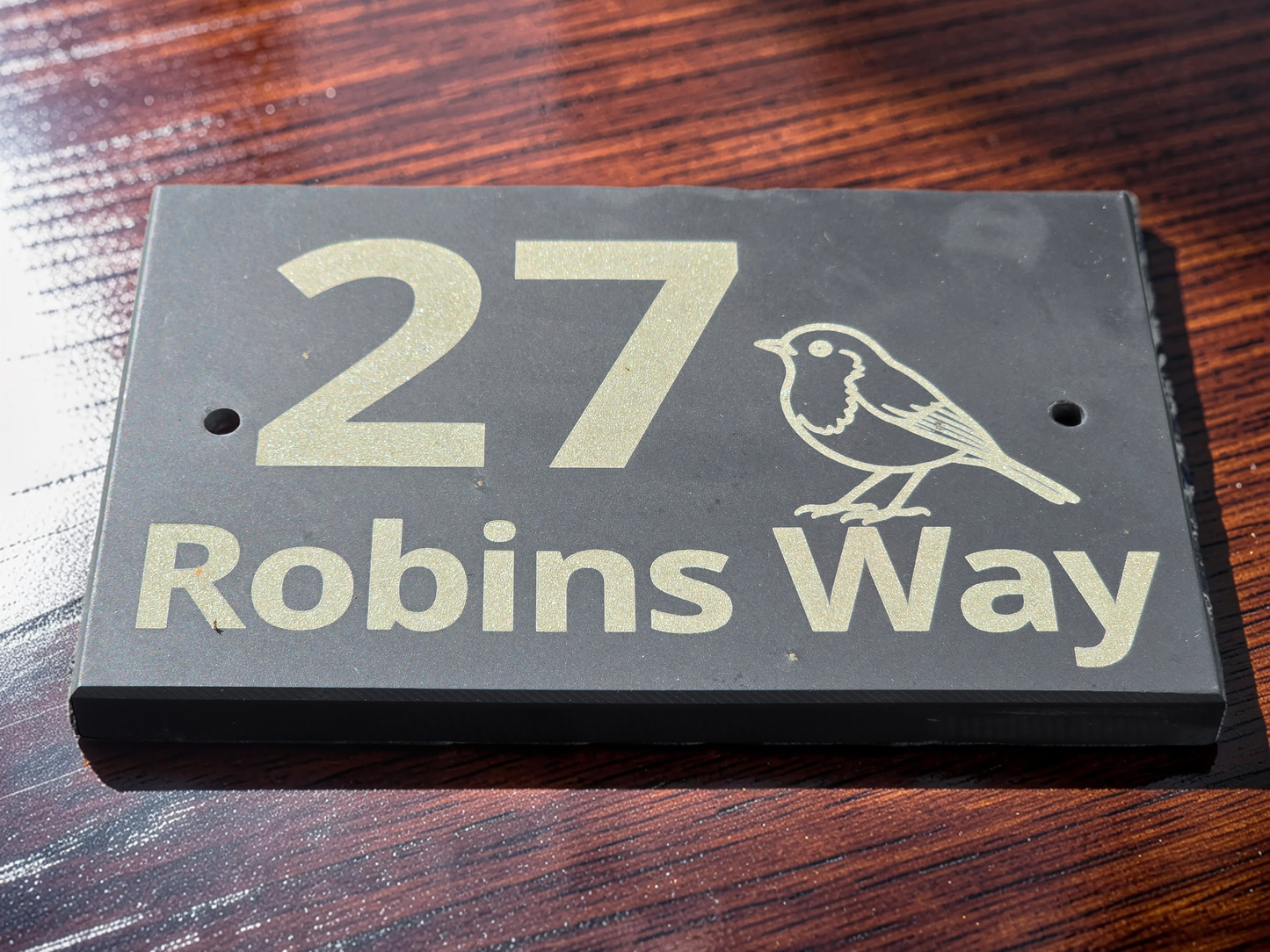 Custom Laser Engraved Slate House Sign with Robin Detail