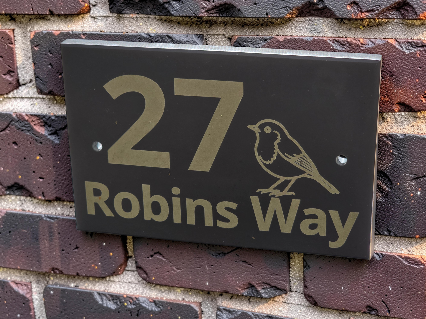 Custom Laser Engraved Slate House Sign with Robin Detail