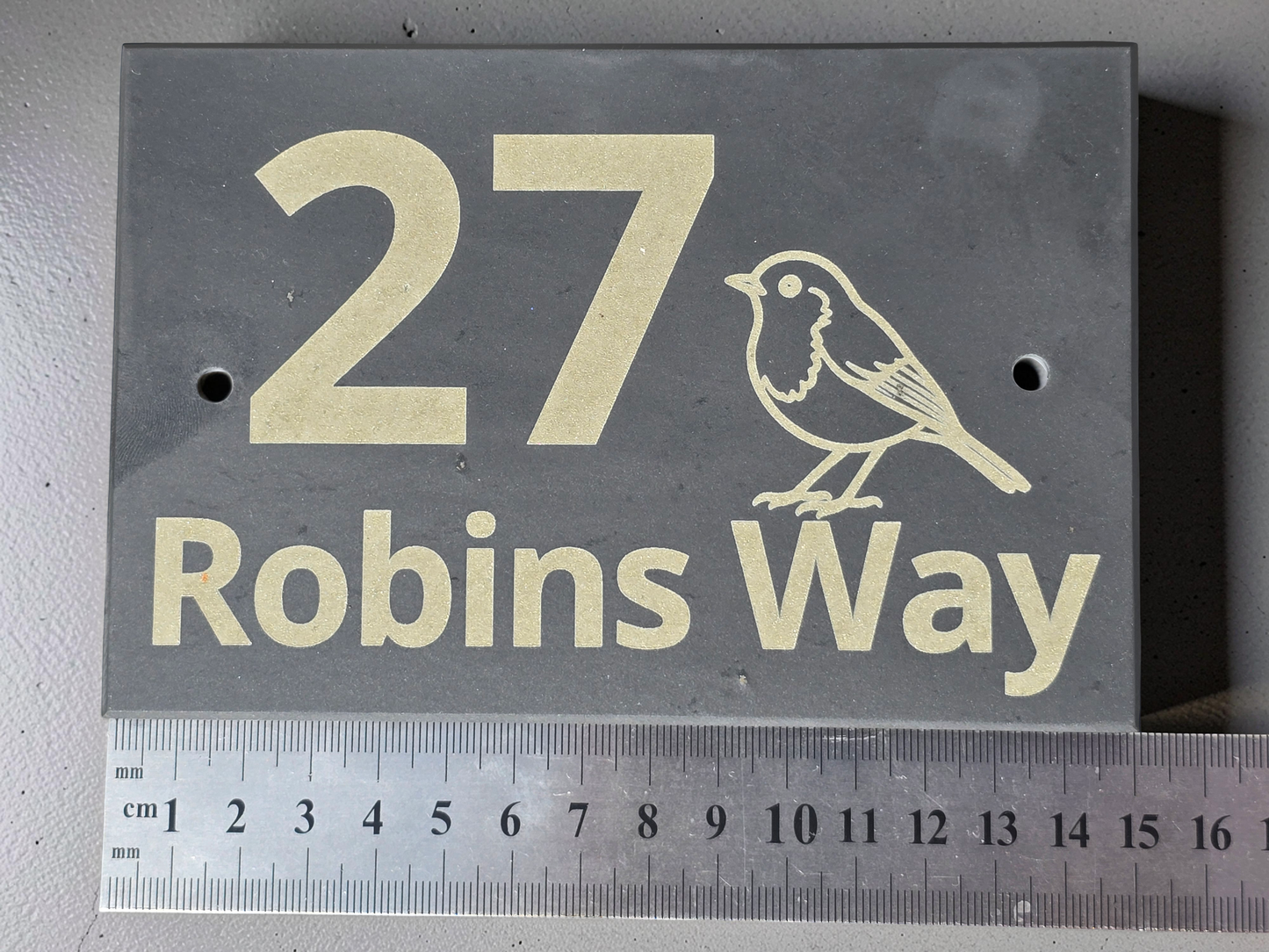 Custom Laser Engraved Slate House Sign with Robin Detail
