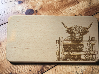 Highland Cow Engraved Wooden Breakfast Board