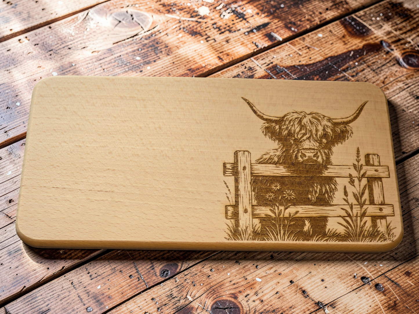 Highland Cow Engraved Wooden Breakfast Board