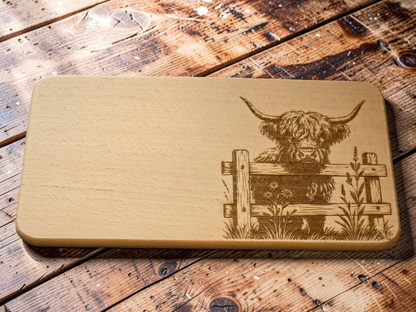 Highland Cow Engraved Wooden Breakfast Board