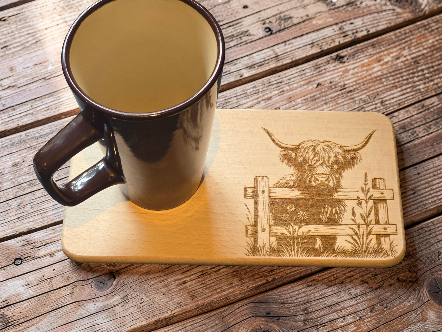 Highland Cow Engraved Wooden Breakfast Board