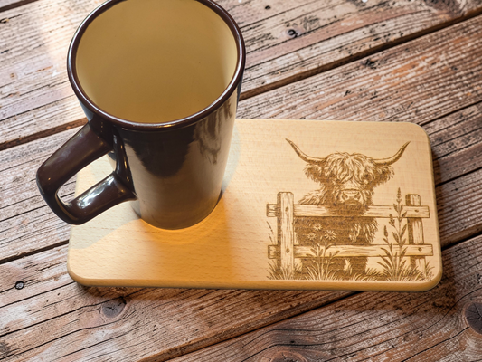 Highland Cow Engraved Wooden Breakfast Board