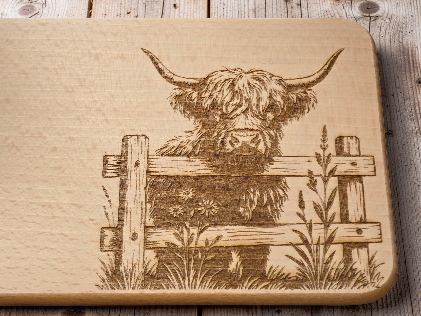 Highland Cow Engraved Wooden Breakfast Board