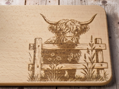 Highland Cow Engraved Wooden Breakfast Board