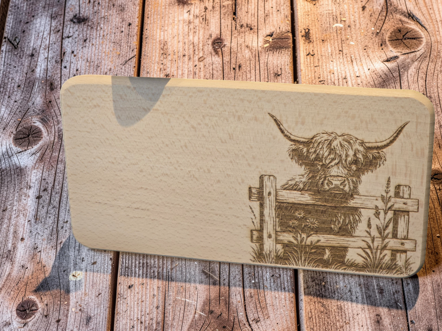 Highland Cow Engraved Wooden Breakfast Board