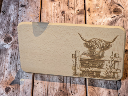 Highland Cow Engraved Wooden Breakfast Board