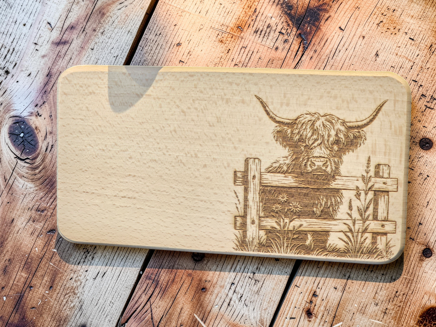 Highland Cow Engraved Wooden Breakfast Board