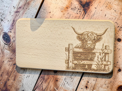 Highland Cow Engraved Wooden Breakfast Board