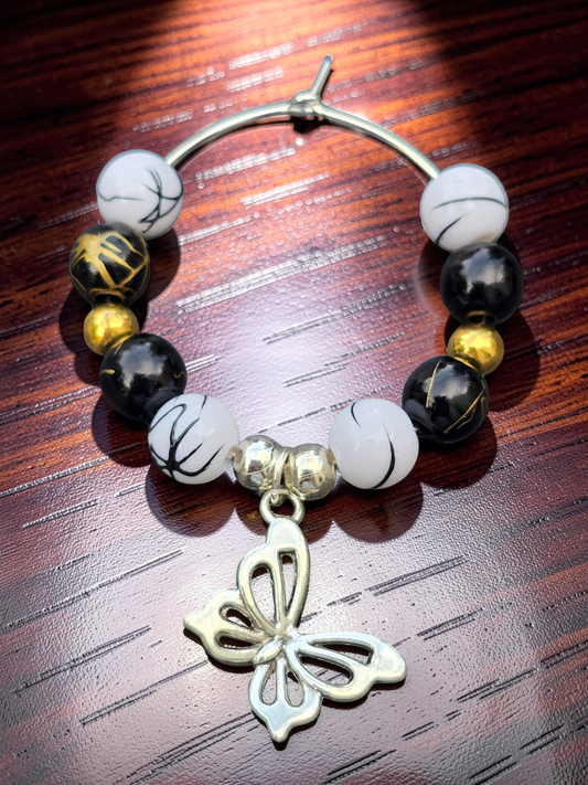 Monochrome & Gold Wine Glass Charms (Set of 4)