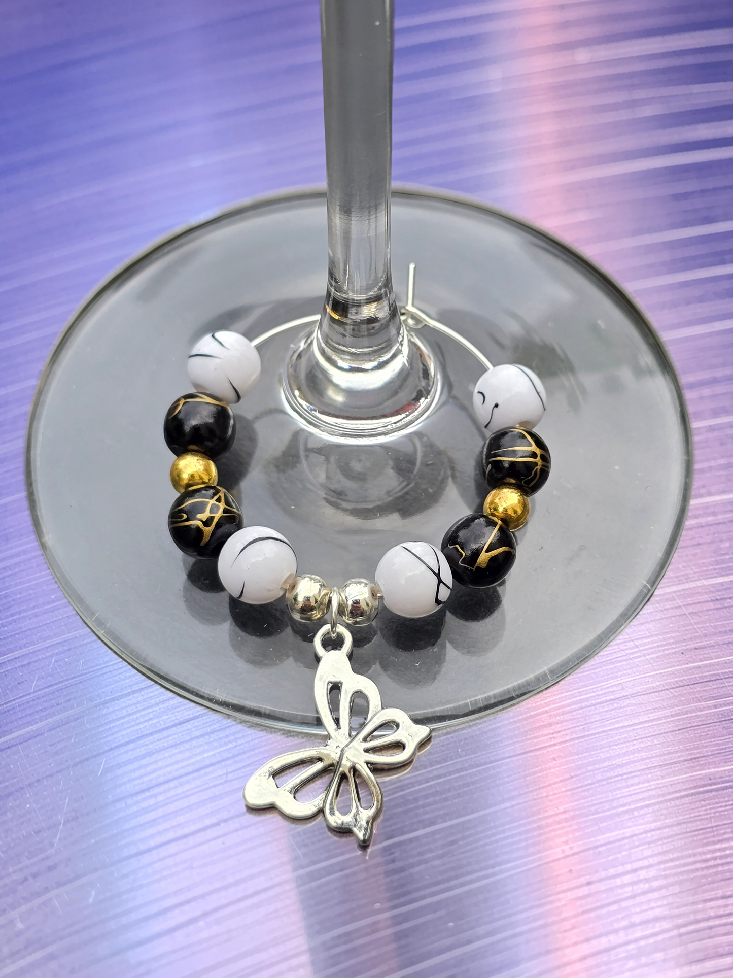 Monochrome & Gold Wine Glass Charms (Set of 4)