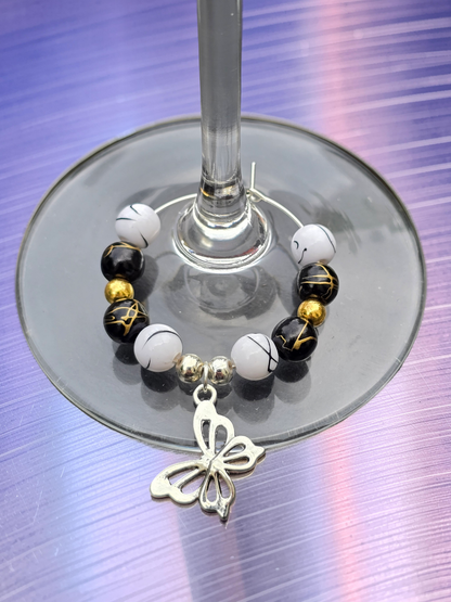 Monochrome & Gold Wine Glass Charms (Set of 4)