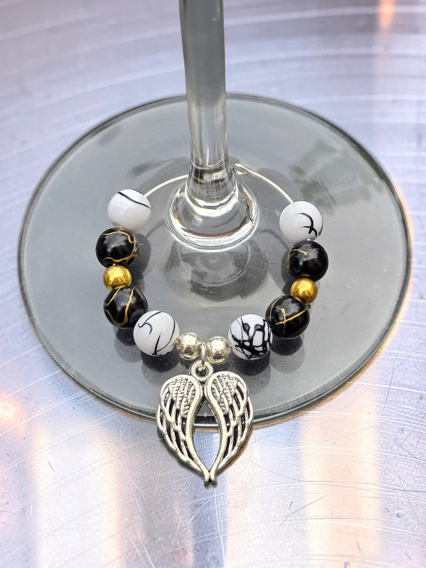 Monochrome & Gold Wine Glass Charms (Set of 4)