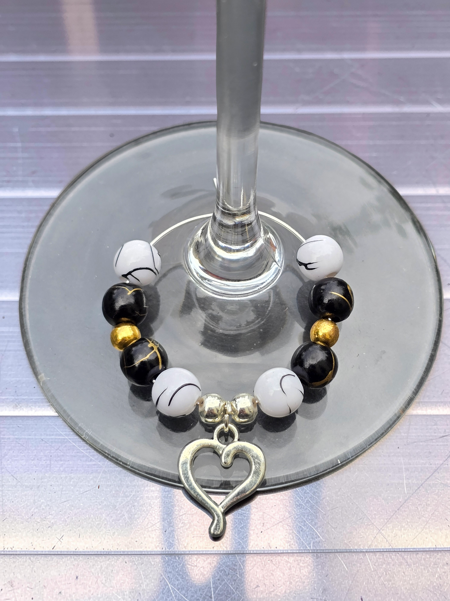 Monochrome & Gold Wine Glass Charms (Set of 4)