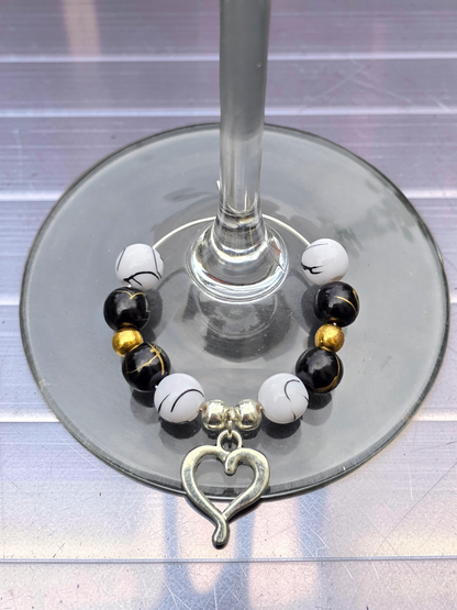 Monochrome & Gold Wine Glass Charms (Set of 4)