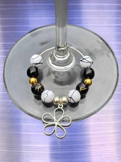 Monochrome & Gold Wine Glass Charms (Set of 4)