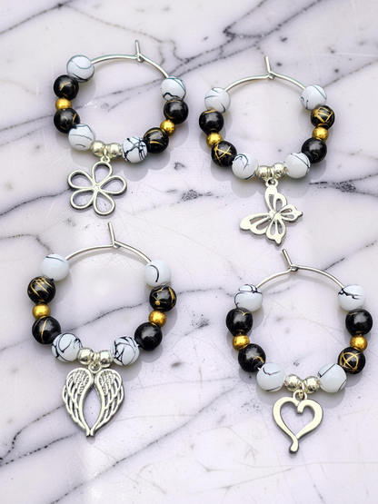 Monochrome & Gold Wine Glass Charms (Set of 4)
