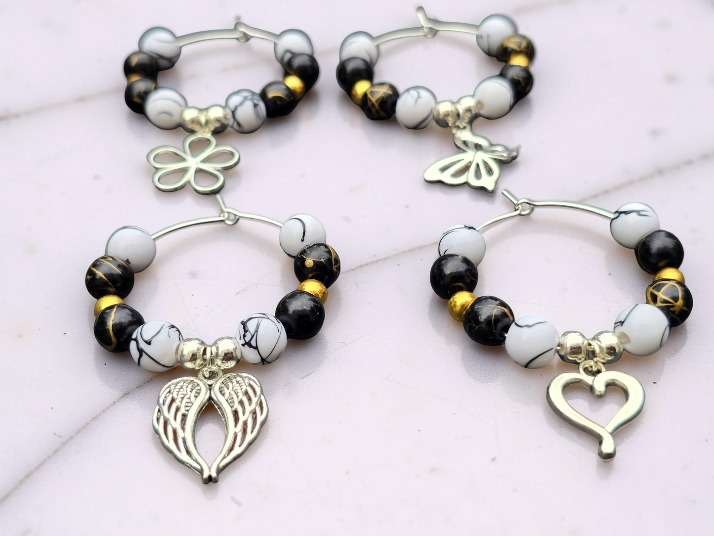 Monochrome & Gold Wine Glass Charms (Set of 4)