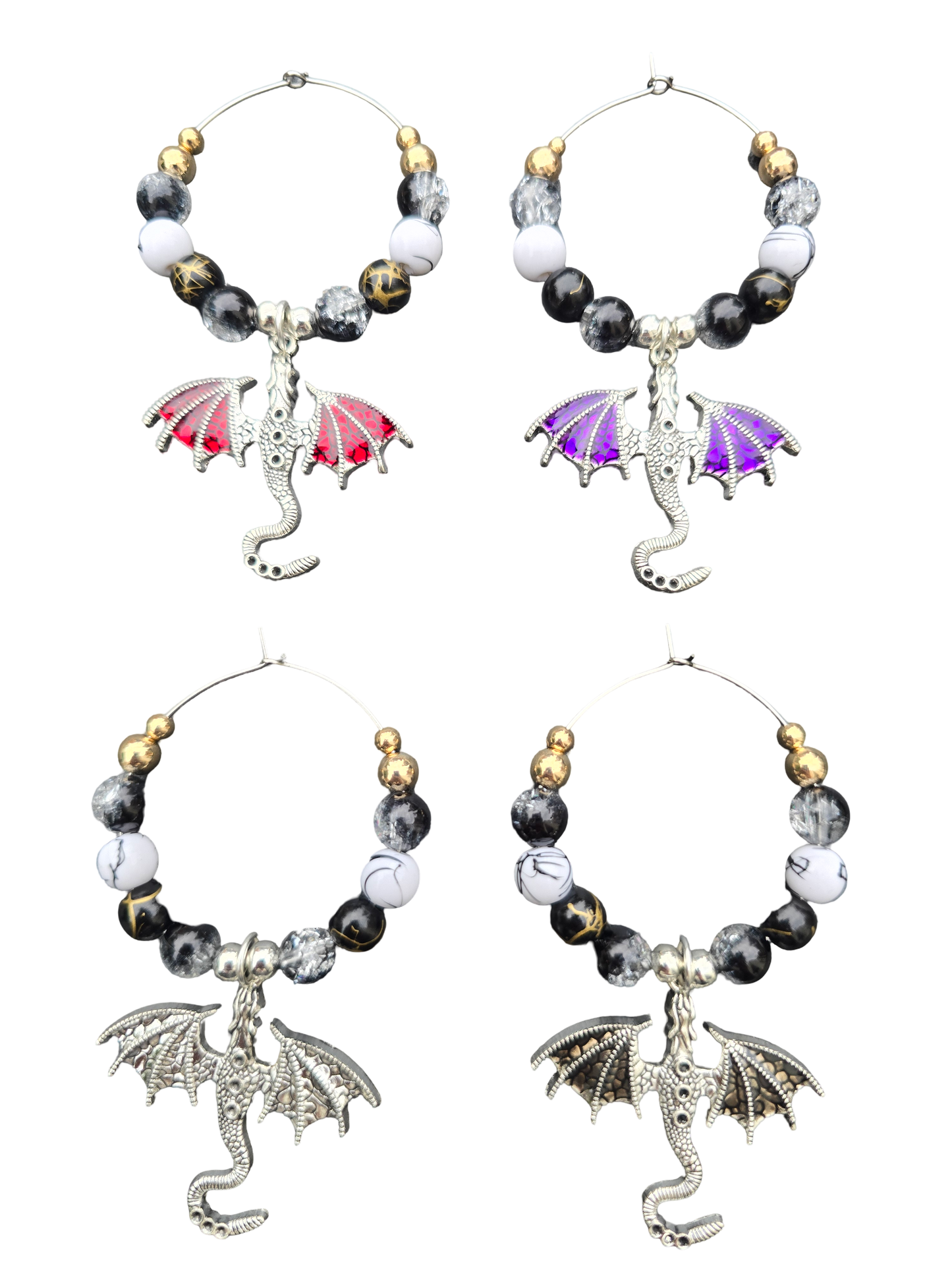 Gothic Dragon Wine Glass Charms (Set of 4)