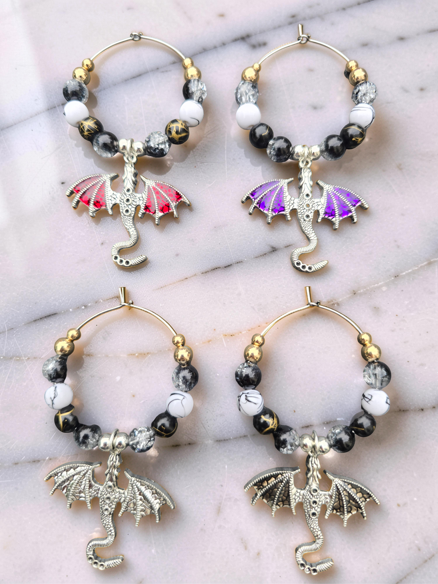 Gothic Dragon Wine Glass Charms (Set of 4)