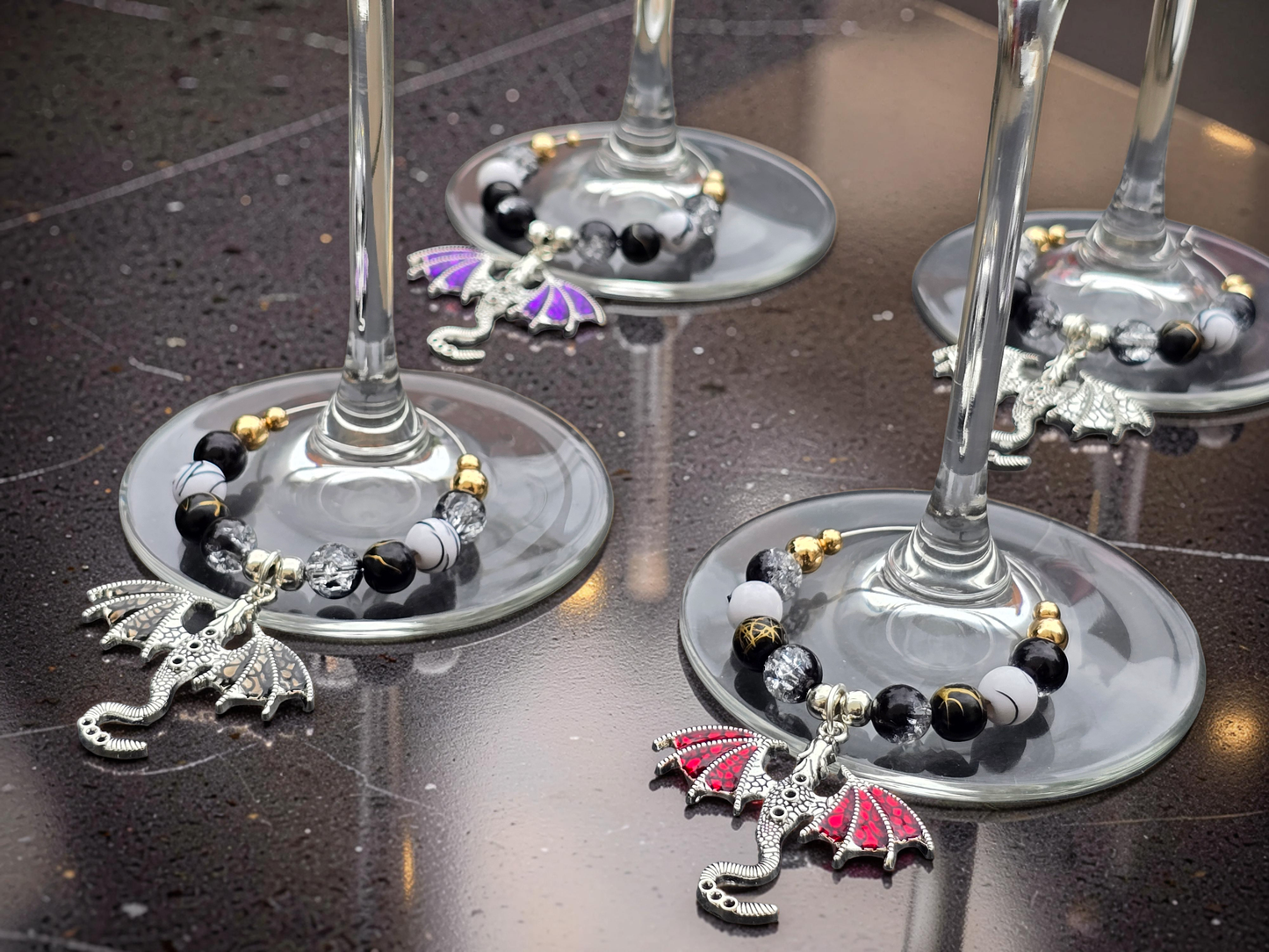 Gothic Dragon Wine Glass Charms (Set of 4)