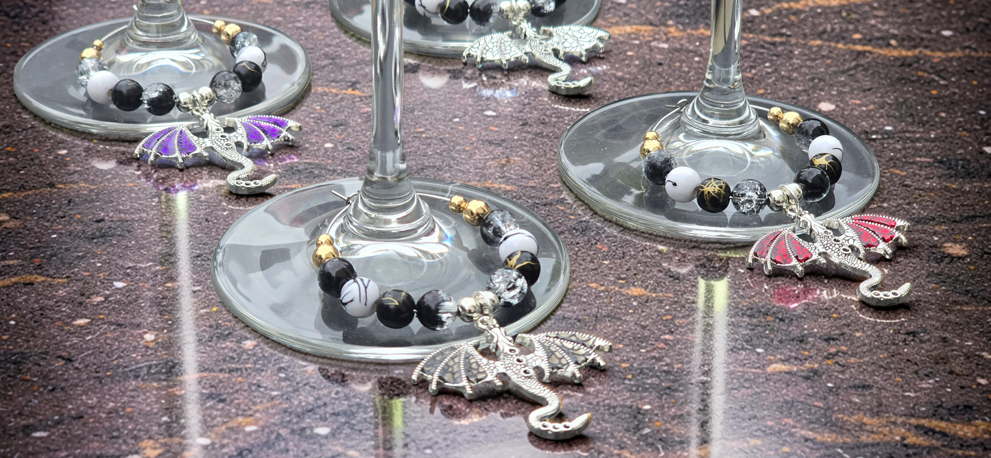 Gothic Dragon Wine Glass Charms (Set of 4)