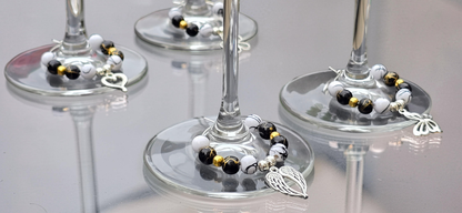 Monochrome & Gold Wine Glass Charms (Set of 4)
