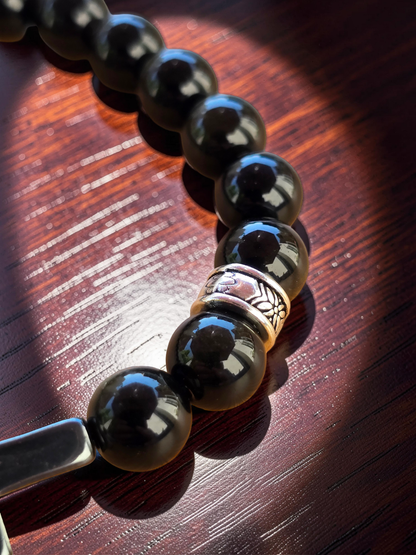 Men’s Polished Black Stone Cross Bracelet & Necklace Set