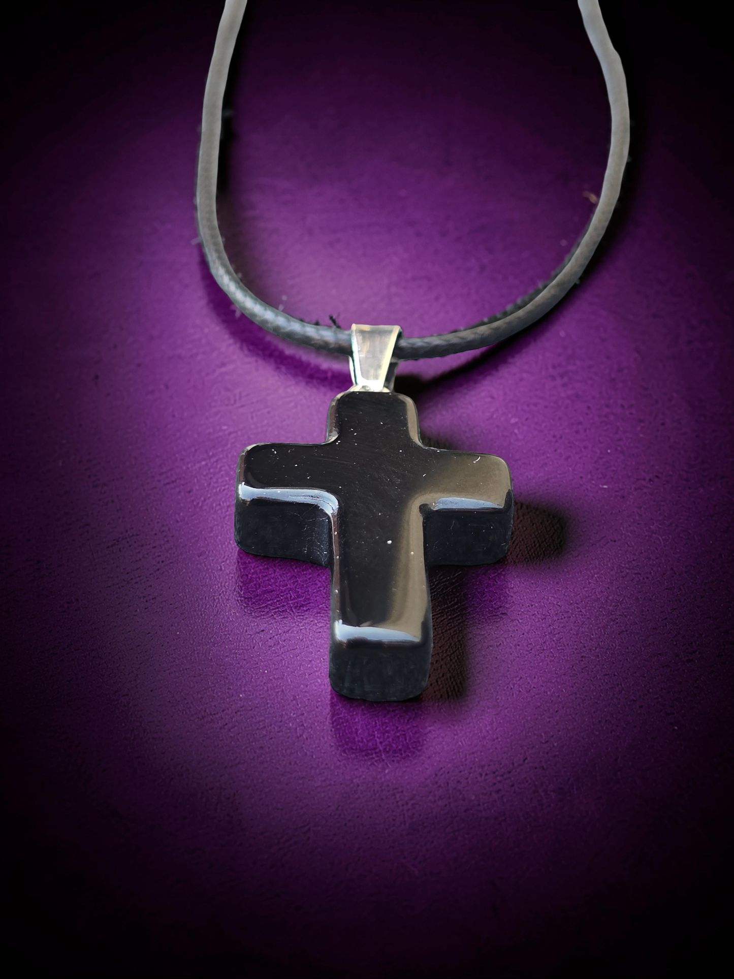 Men’s Polished Black Stone Cross Bracelet & Necklace Set